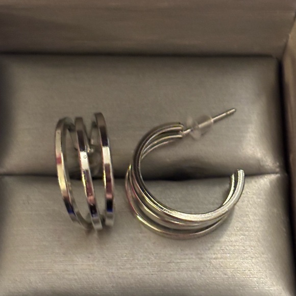 NWOT: Triple Band Silver Earrings - Picture 2 of 2